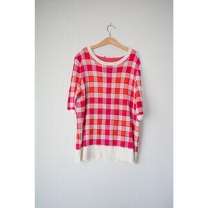 Red Pink Gingham Sweater Top Medium